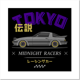 Midnight Racer Silver RX 7 FB JDM Posters and Art